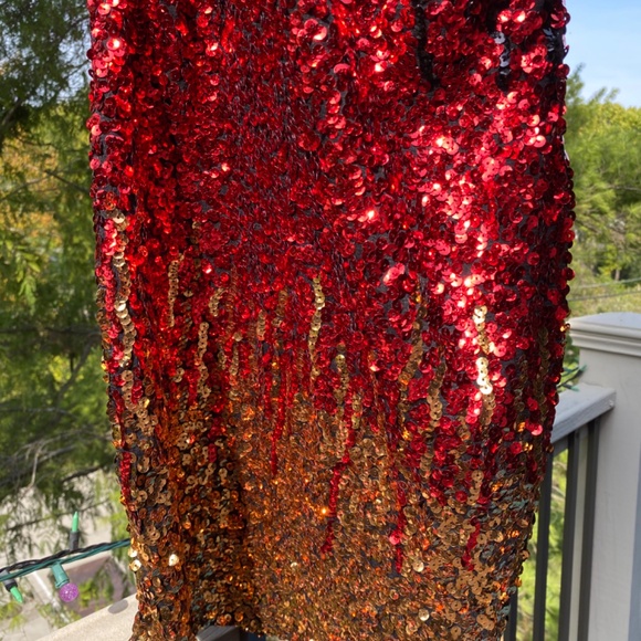 PRETTY GUIDE V-back All Over Sequins Party Dress Sleeveless Black Red Gold - Picture 10 of 11